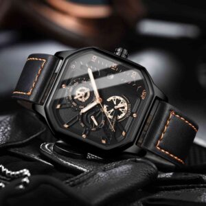 Sunlifex Jam Tangan Pria 9095 Kuarsa Olahraga Kasual Tali Kulit Pria Jam Tangan Cowok (1)