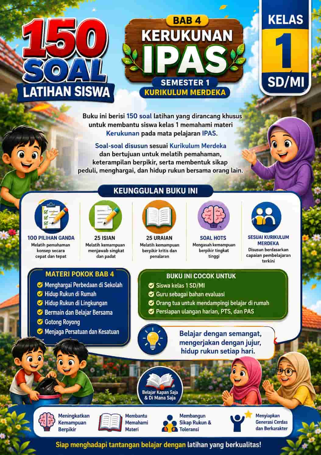 Cover Belakang Revisi 150 Soal Latihan Siswa Bab 4 Kerukunan IPAS Kelas 1 SDMI Semester 1 Kurikulum Merdeka